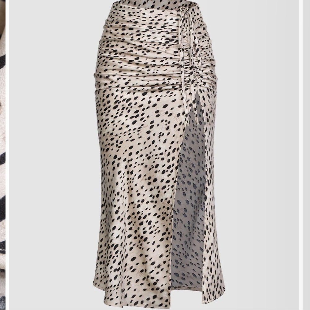 Micas Leopard Drawstring Slit Skirt Womens Extra Large NWT Mid Calf